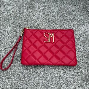 Steve Madden Quilted Red Wristlet Clutch with Gold SM Logo